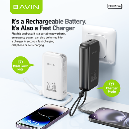 BAVIN Y-PC032 Pro / Y-PC1103 2-in-1 Charger & Powerbank 10000/20000mAh 22.5W Fast Charging w/ Dual Cables & Foldable AC Plug