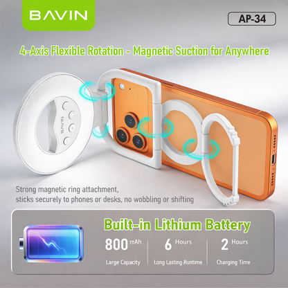 BAVIN P34 2-in-1 Portable Mini Magnetic Selfie LED Fill Light w/ Foldable Stand & 3 Brightness Modes