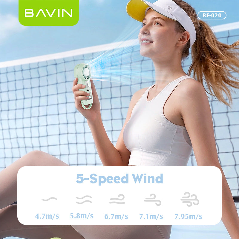 BAVIN BF020 Mini Portable Handheld Fan 5-Speed Strong Wind w/2000mAh Rechargeable Table Fan + Lanyard