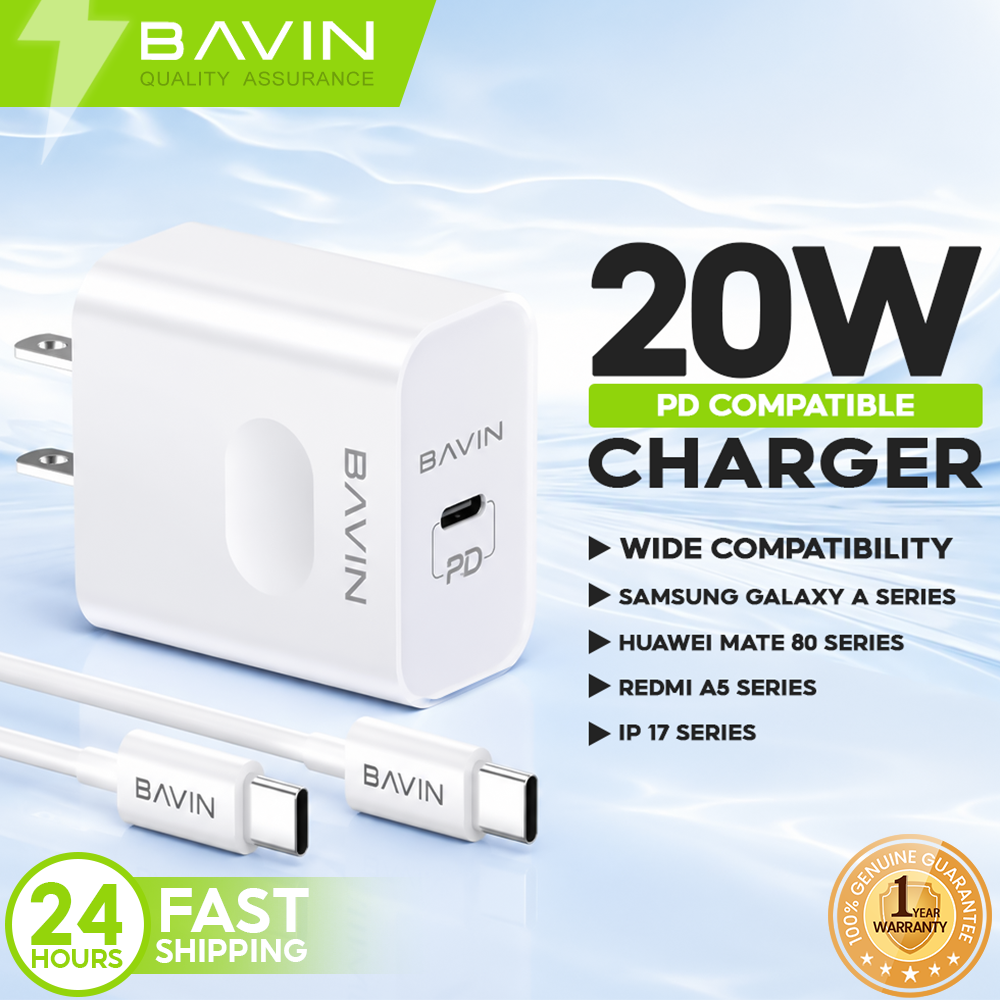 BAVIN PC837 20W PD USB C Charger QC3.0 Fast Charging Adapter for iPhone 12-17/ S23 S24 S26 S25 Smartphone