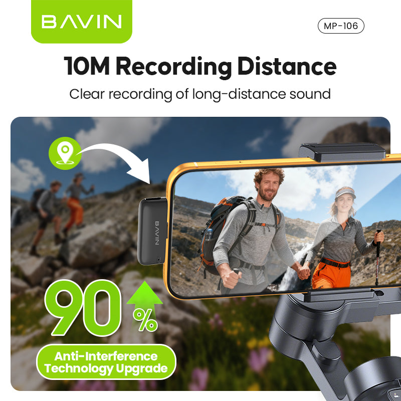 BAVIN MP106 Wireless Lavalier Type-C Port Microphone w/ 360° Sound Pick Up For Vlog & Live Stream
