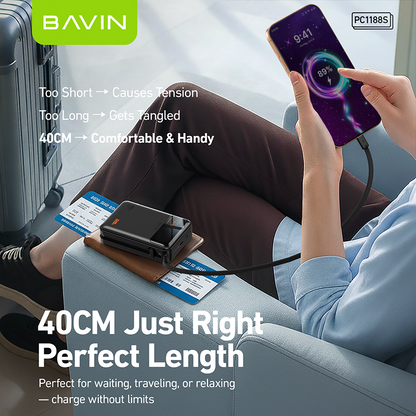 BAVIN Y-PC1188 20000mAh 65W PD Fast Charging Powerbank w/ Built-in Type-C Cable | LED Display Laptop & Mobile Compatible