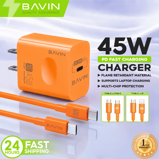 BAVIN PC800 45W PD Fast Charging Adapter Type-C Port Supports for iPhone 17 & Laptop w/ Date Cable