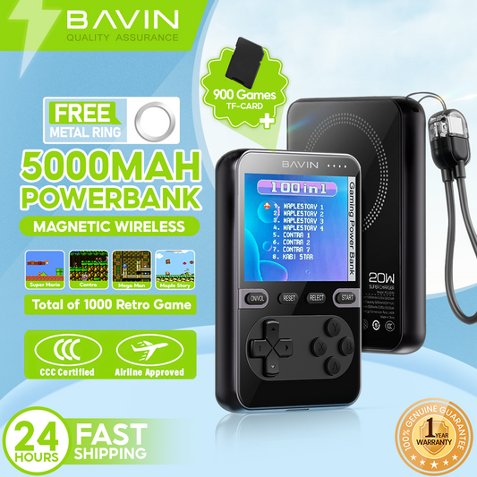 [CCC] BAVIN PC1200S 5000mAh Portable Retro Game Console Powerbank Magnetic Wireless w/ Dual Type-C Cable + Memory Card