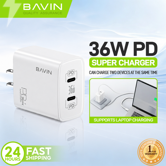 BAVIN PC909 36W Fast Charging Charger w/ USB-C Port / USB Port Compatible for Laptop & iPhone 17
