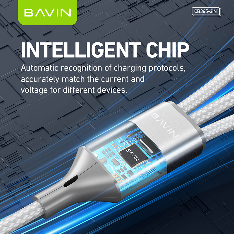 BAVIN CB365 3-in-1 Fast Charging Cable Nylon Braided 3A 480Mbps Data Transfer for Type-C/Micro/iPhone