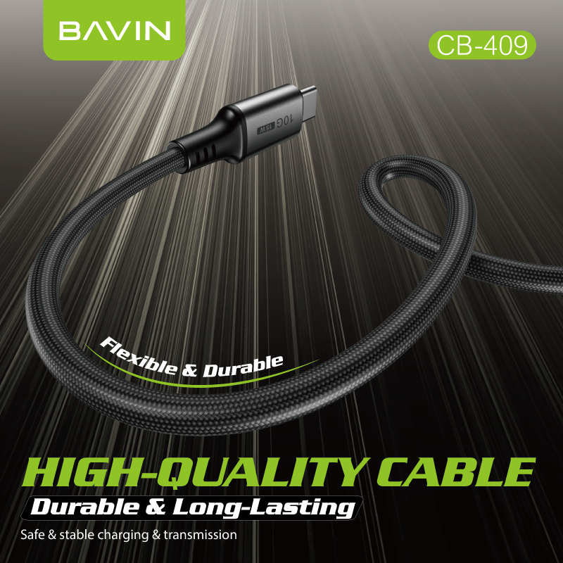 BAVIN CB409 3A 15W Fast Charging 2m Nylon Braided Type-C Data Cable w/ 10Gbps High-Speed Transfer