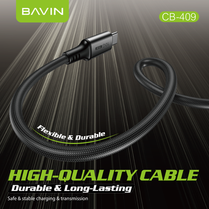 BAVIN CB409 3A 15W Fast Charging 2m Nylon Braided Type-C Data Cable w/ 10Gbps High-Speed Transfer