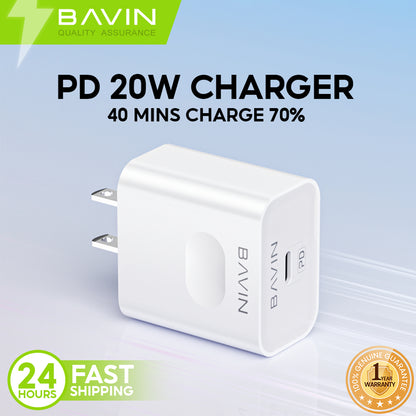 BAVIN PC837 20W PD Type-C Adapter Fast Charging Multi-Protection Charger Widely Compatible for Smartphones
