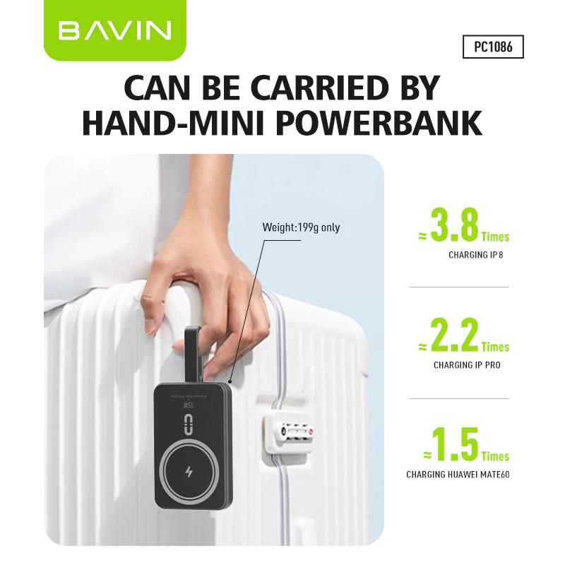 BAVIN PC1086 10000mAh PD 15W Mini Fast Charging Magnetic Powerbank Wireless Compact w/ Magnetic Ring