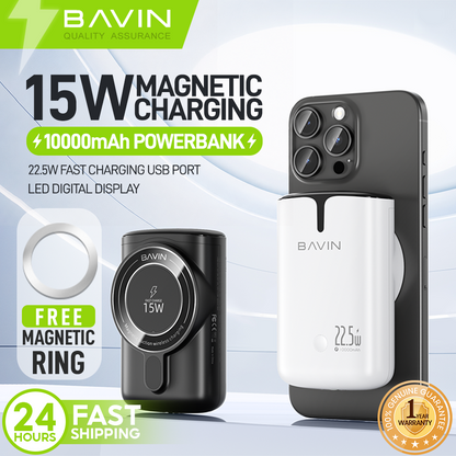 BAVIN PC1056 Portable 10000mAh 15W Magnetic Wireless+22.5W Fast Charge USB QC3.0 Powerbank for Phone