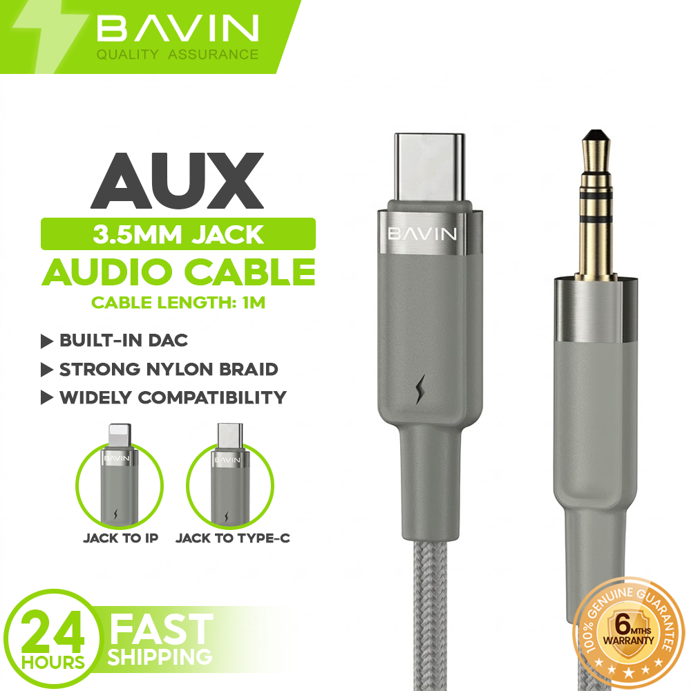 BAVIN AUX60/AUX61 1M Hi-Res Type-C / iPhone to 3.5mm AUX Audio Cable Male to Male for Headphone Headset