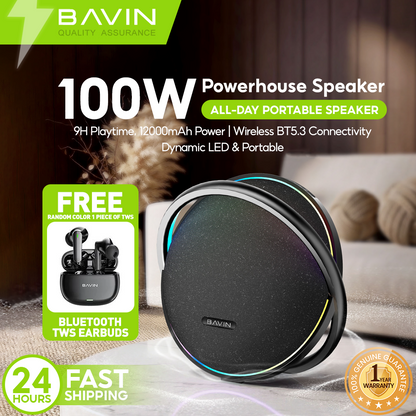 BAVIN BM39 100W Portable Bluetooth Wireless Speaker w/12000mAh Powerbank Function for Home & Outdoor