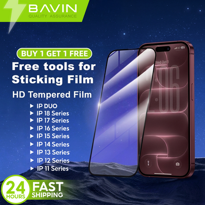 [Buy 1 Get 1 FREE] BAVIN Q4 Tempered Glass Screen Protector Full Cover for iPhone X to 18 Series (with iPh Duo)