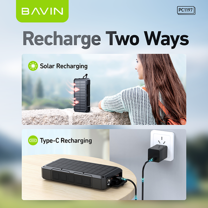 BAVIN Y-PC1197 20000mAh Solar Powerbank w/ 35W Type-C Fast Charging & 15W Wireless Charging w/ LED Flashlight & 3 Outputs