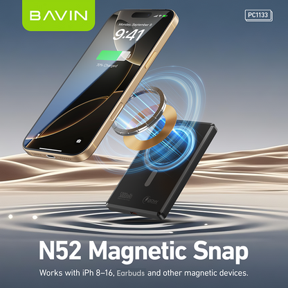 BAVIN Y-PC1133 5000mAh Ultra Thin Magnetic Wireless Powerbank w/ 20W Fast Charging Type-C In / Output for Smartphones