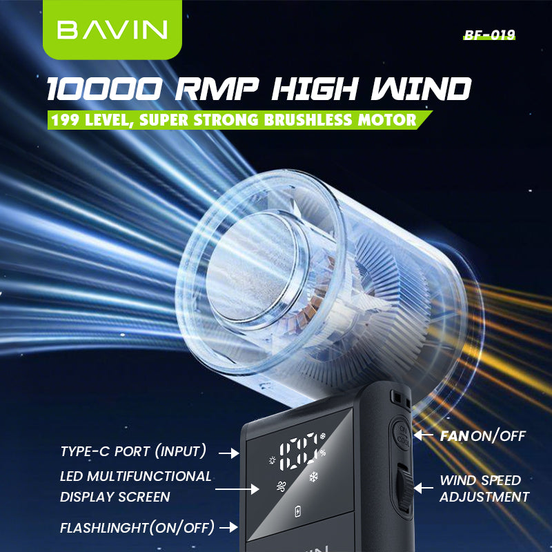 BAVIN BF019 Foldable Ultra Quiet Ice Cooling Handheld Fan 199-Speed w/ 9000mAh Powerbank + Flashlight