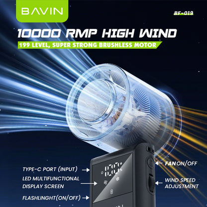 BAVIN BF019 Foldable Ultra Quiet Ice Cooling Handheld Fan 199-Speed w/ 9000mAh Powerbank + Flashlight