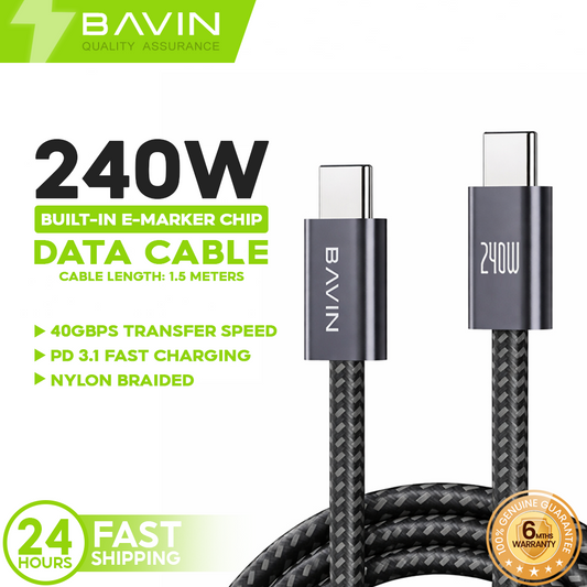 BAVIN CB363 PD 240W Nylon Braided Type-C to Type-C Smart Cable Super Fast Charging & Data Transfer for Laptop & Phones