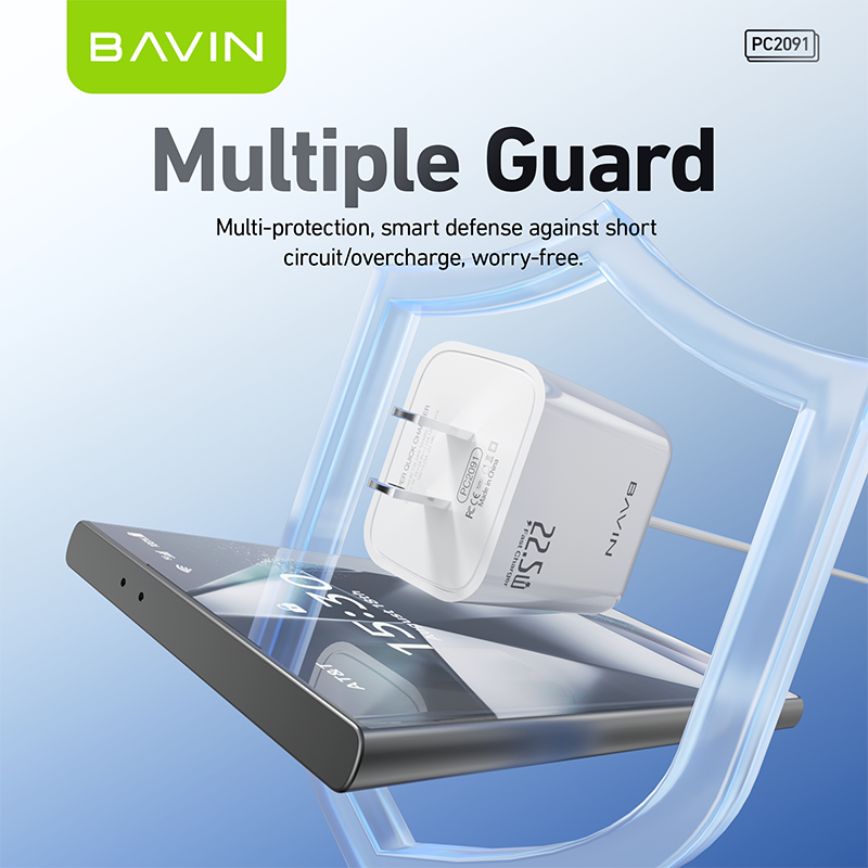 BAVIN PC2091 22.5W PD Fast Charging Charger Adapter USB Port &1 Meter Cable for Micro / Type-C /iPhone