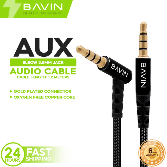 BAVIN AUX06 3.5mm Jack Nylon Wire Aux Cable Elbow Type Audio 1 Meter Wire