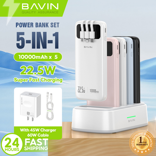 BAVIN PC1202 10000mAh 5-in-1 22.5WFast Charging Home Powerbank Station w/45WCharger