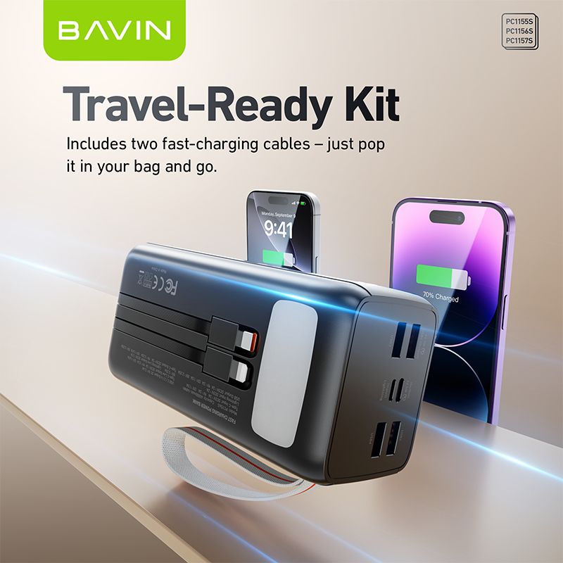 BAVIN Y-PC1155 30000mAh / Y-PC1157 50000mAh 22.5W Fast Charging Powerbank w/ Dual Cables & LED Battery