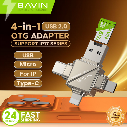 BAVIN U-O-87 4-in-1 Type-C / iPhone / Micro / USB 2.0 OTG Adapter & Card Reader TF/Micro SD Compatible iPhone 17 Series, 480Mbps