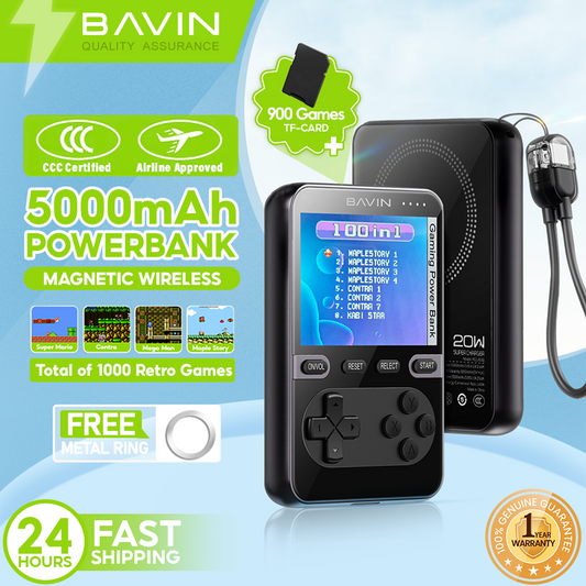 [CCC] BAVIN PC1200S 5000mAh Portable Retro Game Console Powerbank Magnetic Wireless w/ Dual Type-C Cable + Memory Card