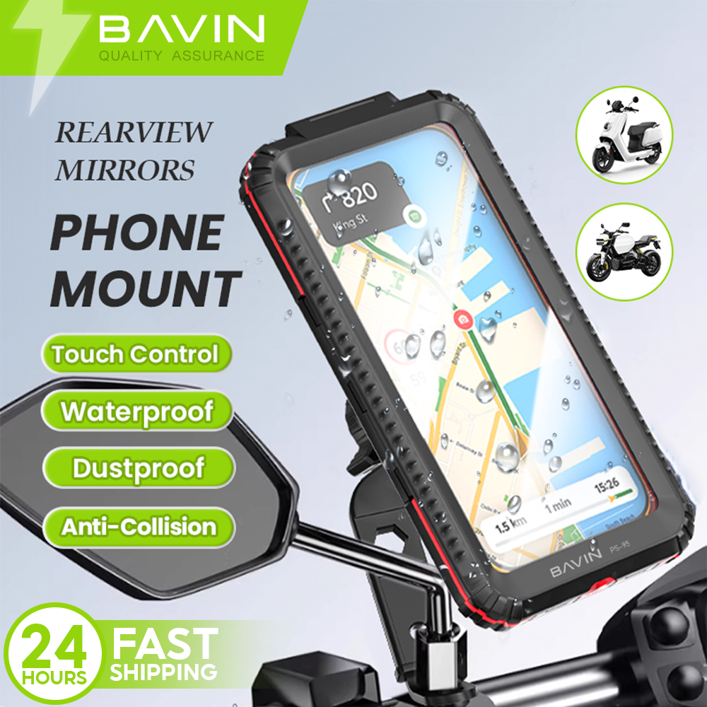 BAVIN PS95 Adjustable Waterproof Motorcycle Bike Phone Holder with 360° Rotation, Anti-Collision