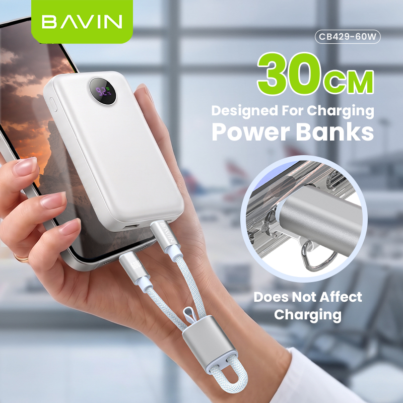 BAVIN CB429 2in1 Portable Fast Charging 60W PD Type-C Data Cable w/ Phone Lanyard for iPhone 17, Android