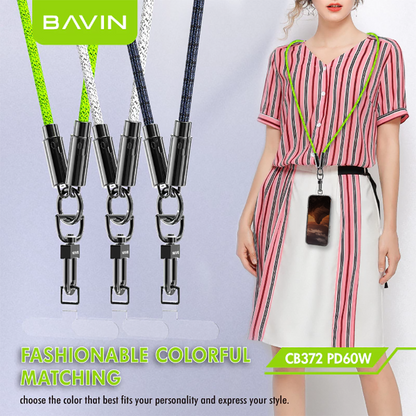BAVIN U-CB372 Lanyard 60W PD 1.2m Fast Charging Data Cable Type-C to C /Type-C to iPh for iPh&Android (Supports 17 Series)