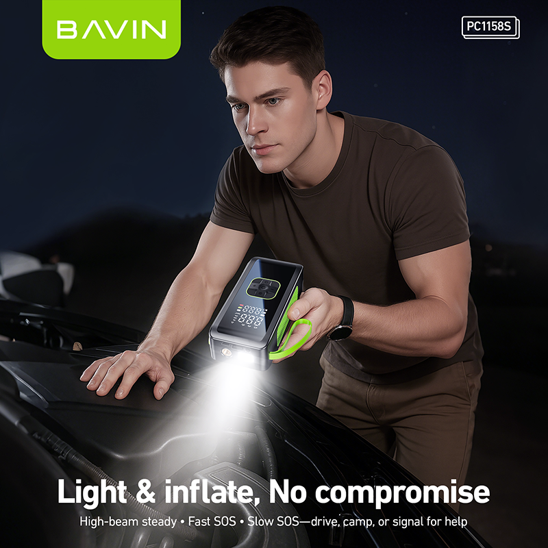 BAVIN Z-PC1158S Portable 150 PSI Car Air Pump Air Compressor Tire Inflator w/ LED Light & 4500mAh Powerbank