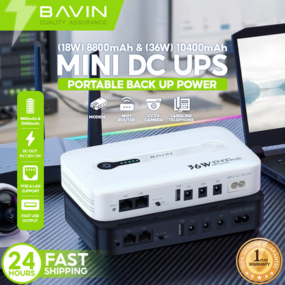 BAVIN PC1236 18W 8800mAh / 36W 10400mAh Mini DC UPS Battery Backup Powerbank for WiFi Router , CCTV