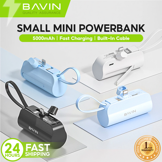 BAVIN PC012P / PC013P 5000mAh Mini Portable Fast Charging Powerbank w/ Built-In USB / Type-C Charging Cable & Phone Stand