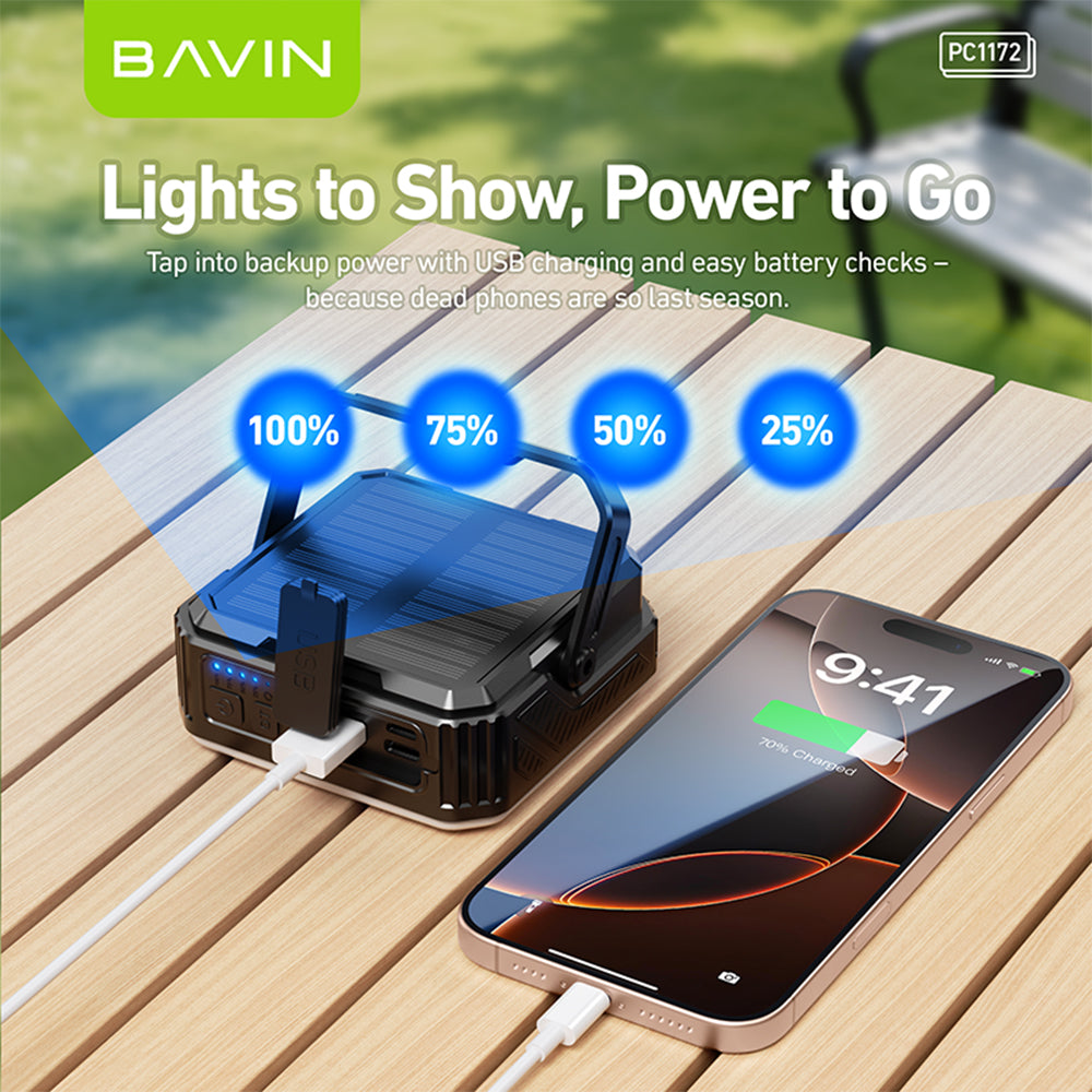 BAVIN PC1172 10000mAh Solar Powerbank w/Waterproof LED | Emergency Light | for Outdoor & Camping