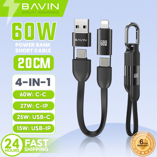 BAVIN CB428 4-in-1 Mini 60W PD Fast Charging Data Cable Keyring Multi-function for iPhone &Android Devices