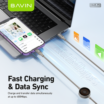 BAVIN CB405 60W 2-in-1 Magnetic Charging Cable Fast Charge & 1m Data Cable w/ 3W Smartwatch Magnetic Charger