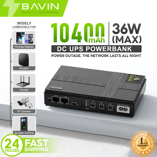 BAVIN PC1083 36W 10400mAh/PC1082 18W 8800mAh Mini UPS Powerbank Uninterrupted Backup Battery Supply
