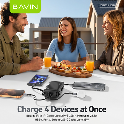 BAVIN PC1215 2-in-1 10000mAh/20000mAh 35W PD Fast Charging Powerbank w/ Built-in Dual Cables + AC Plug