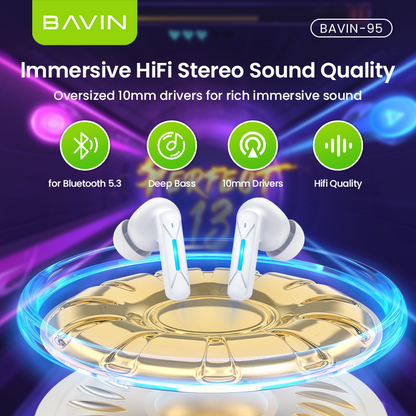 BAVIN HB-BA-95 Bluetooth 5.3 Gaming Earphones | HiFi Sound | ENC Noise Reduction | RGB Lights | 40H Battery Life