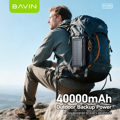 BAVIN PC1250 Portable Multifunctional 40000mAh PD 22.5W Fast Charge Solar Powerbank Built-in Cables
