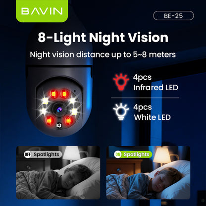 BAVIN SC801 Smart Security Lens Bulb CCTV Camera 3MP WiFi Camera w/Motion Tracking,Alarm System