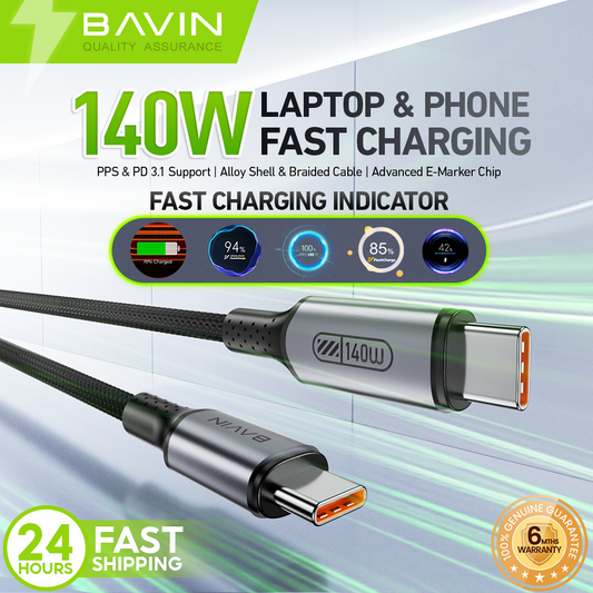 BAVIN CB422 140W PD 3.1 USB-C to USB-C Fast Charging Cable 1.2m Braided+PPS For Phone/Tablet/Laptop
