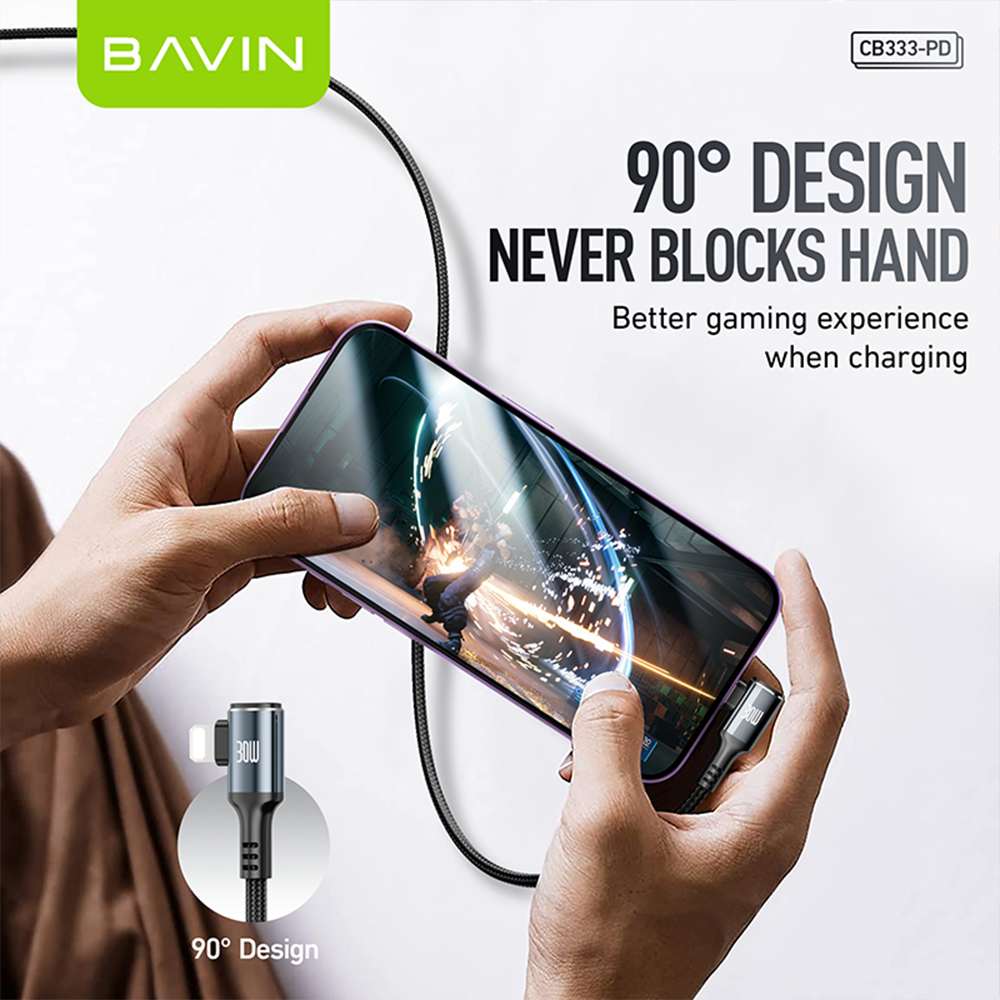 BAVIN CB333 30W Super Fast Charging 2M Nylon Braided & Data Transfer Cable Compatible For Type-C to iPh