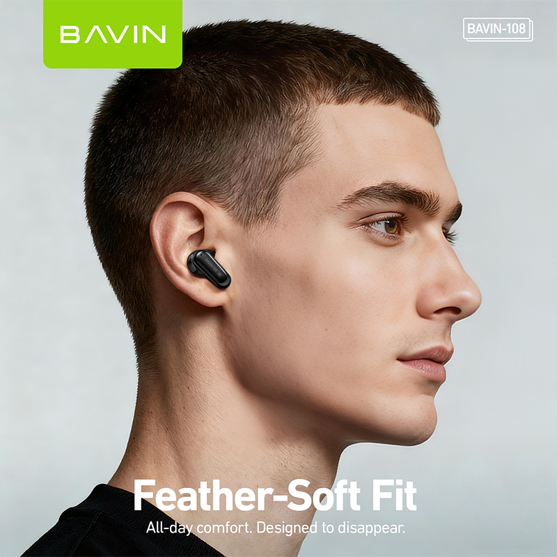 BAVIN BA108 Hi-Res Audio Wireless Bluetooth 6.0 Earbuds ANC+ENC Noise Reduction |Long Battery Life