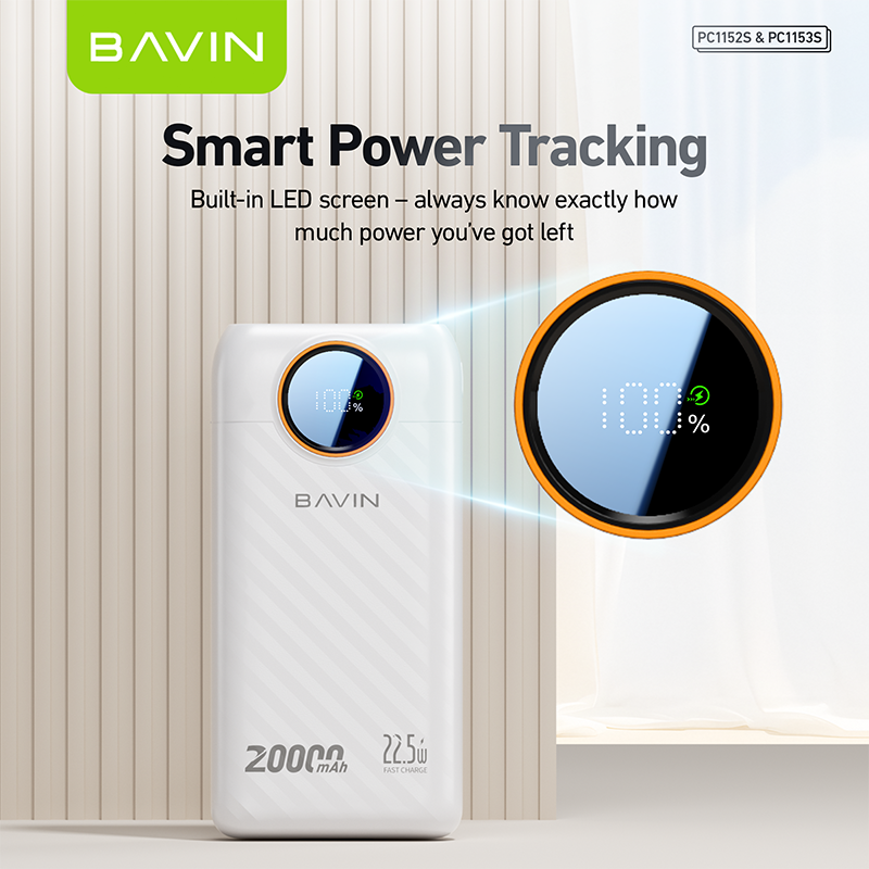 BAVIN PC1152 10000mAh / PC1153 20000mAh 22.5W Fast Charging Powerbank w/ LED Display+ Built-in Cable