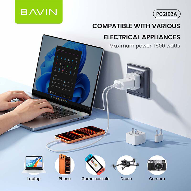 BAVIN PC2103A Universal Travel Plug Adapter Compatible w/ EU UK US AU Sockets for Worldwide Use
