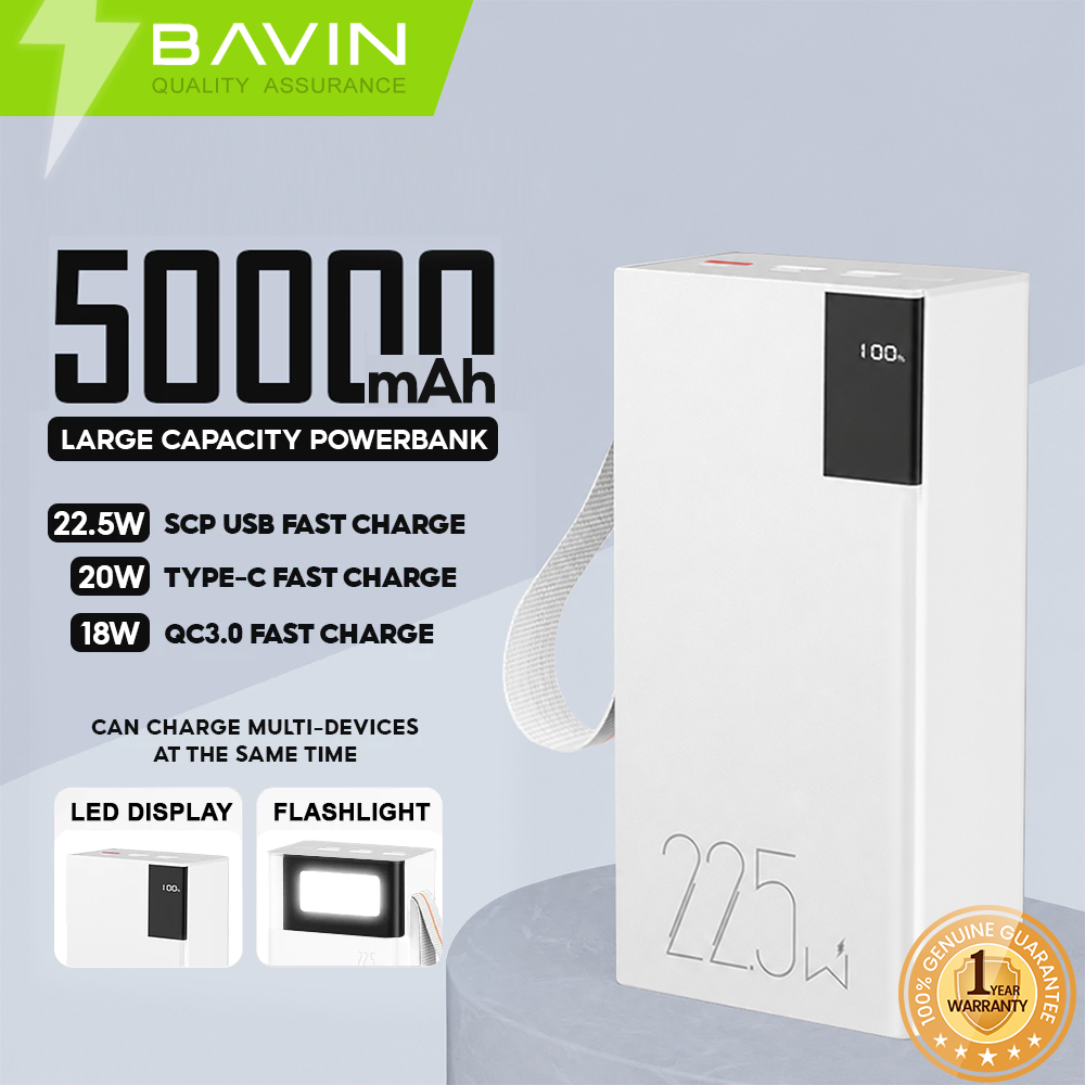 BAVIN PC005S 50000mAh 22.5W Super Fast Charging Powerbank Large Battery Capacity for Smartphone