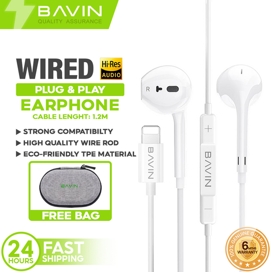 BAVIN HX860 HiFi Wired Earphone Plug & Play Stereo Audio No Bluetooth Required for iPhone 14 13 12 11 X